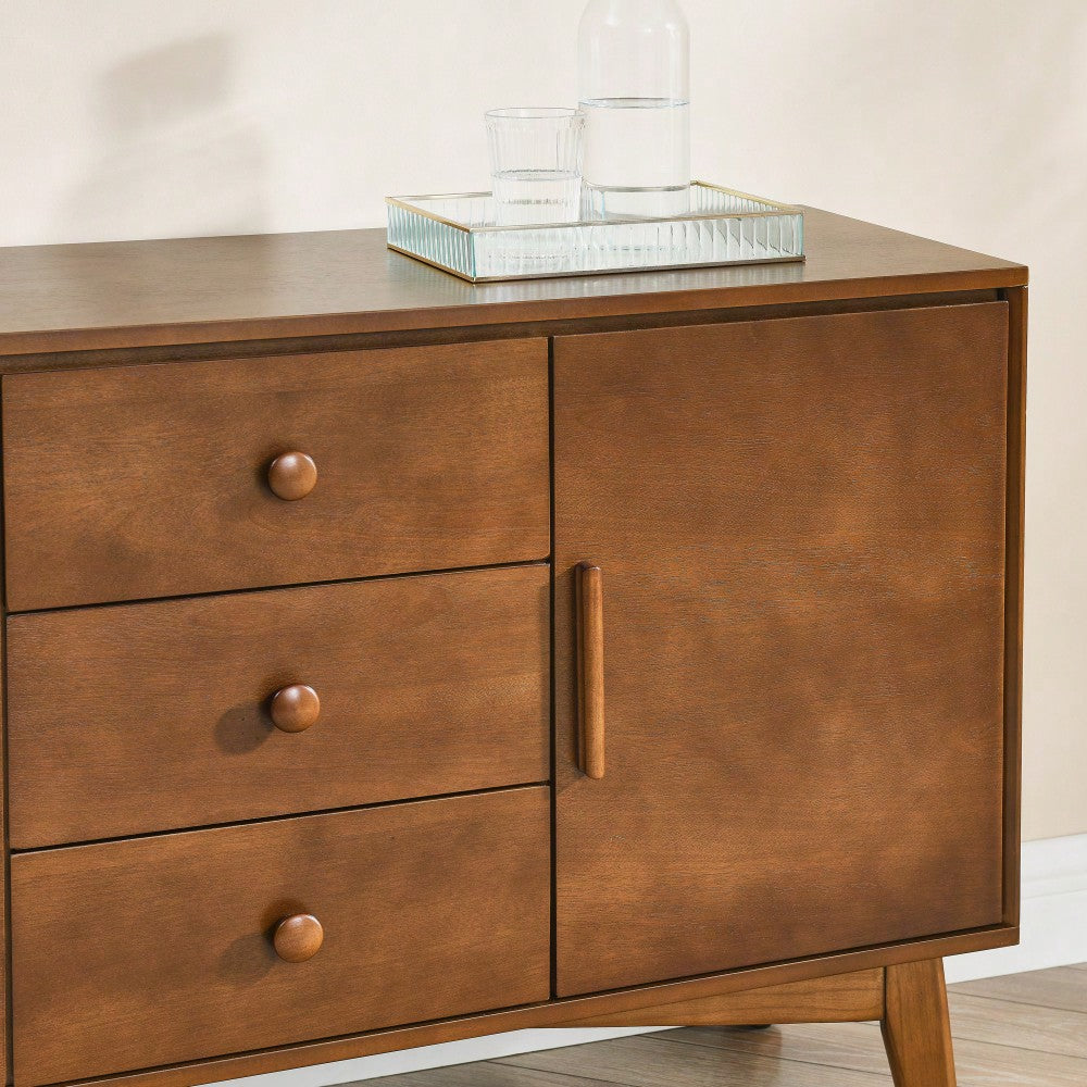 Mid Century Modern 47.3 Inch Sideboard Buffet Cabinet With 2 Doors And 3 Drawers For Kitchen Dining Living Room Bedroom Walnut Finish