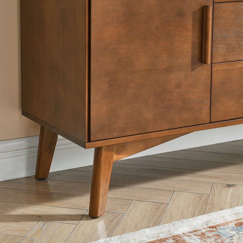 Mid Century Modern 47.3 Inch Sideboard Buffet Cabinet With 2 Doors And 3 Drawers For Kitchen Dining Living Room Bedroom Walnut Finish