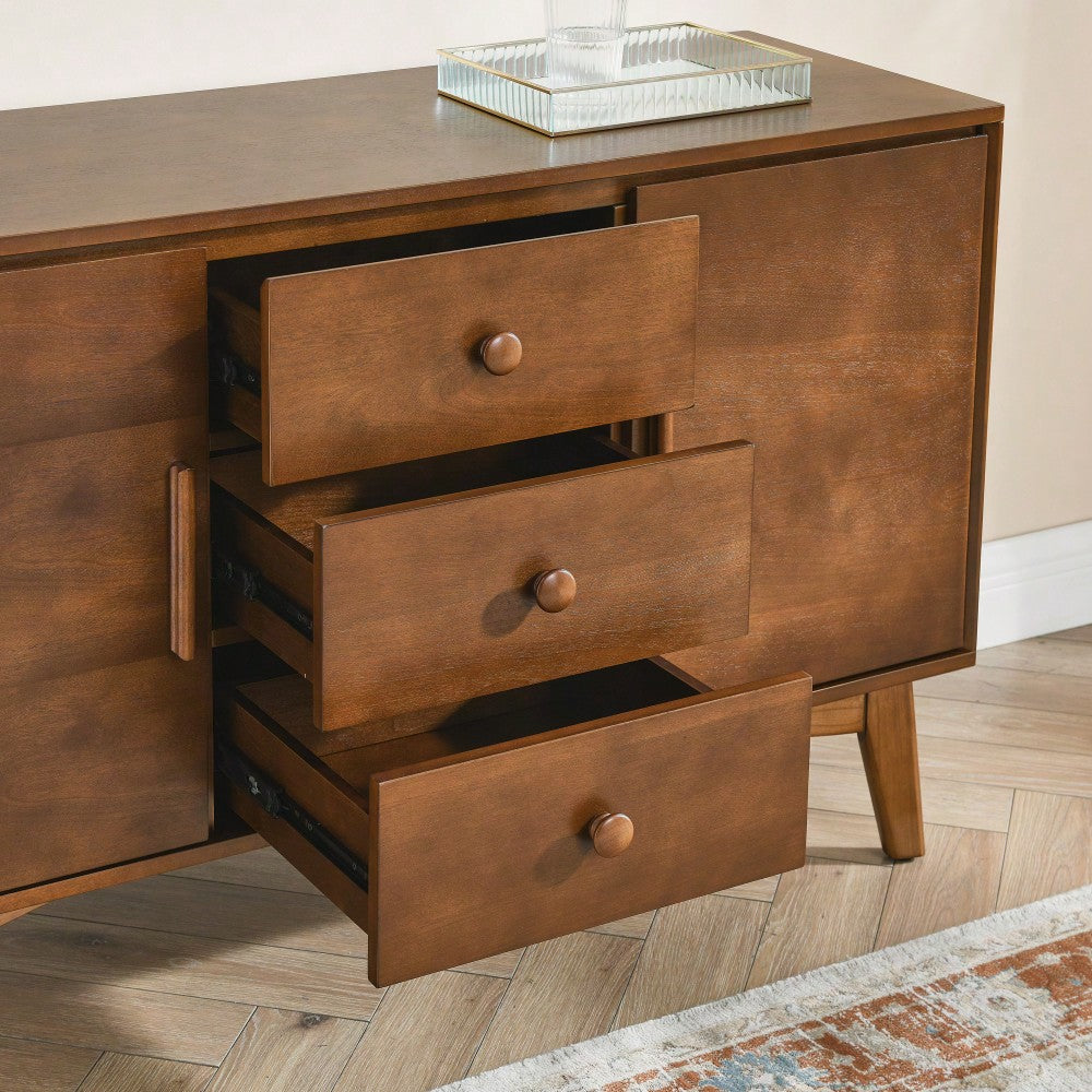 Mid Century Modern 47.3 Inch Sideboard Buffet Cabinet With 2 Doors And 3 Drawers For Kitchen Dining Living Room Bedroom Walnut Finish