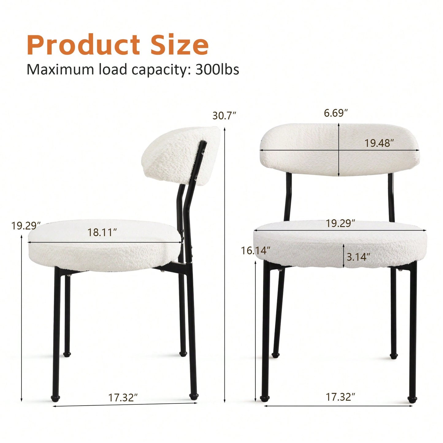 Curved Backrest Upholstered Dining Chairs With Metal Legs Set Of 2 In Beige