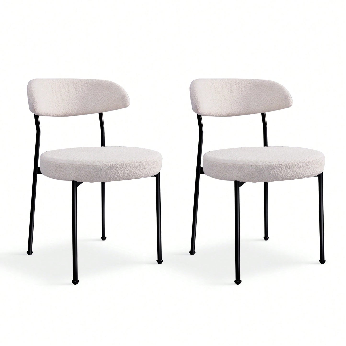Curved Backrest Upholstered Dining Chairs With Metal Legs Set Of 2 In Beige