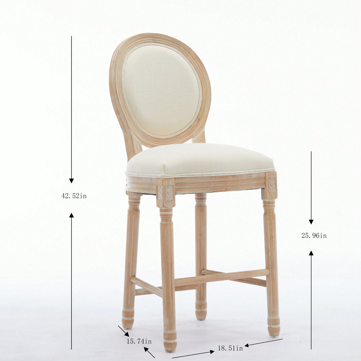 Classic French Country Solid Wood Bar Stools Set Of 2 With Upholstered Seats For Kitchen Or Dining Room
