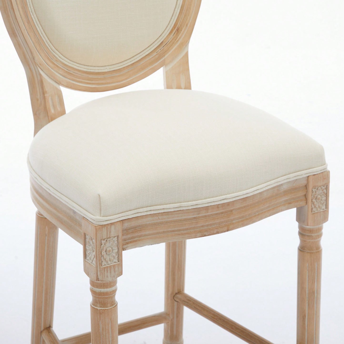 Classic French Country Solid Wood Bar Stools Set Of 2 With Upholstered Seats For Kitchen Or Dining Room