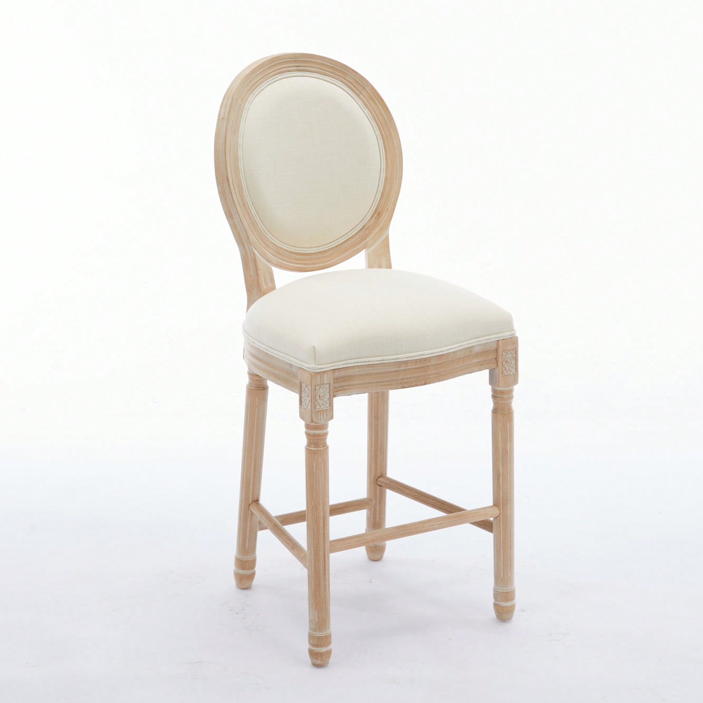 Classic French Country Solid Wood Bar Stools Set Of 2 With Upholstered Seats For Kitchen Or Dining Room