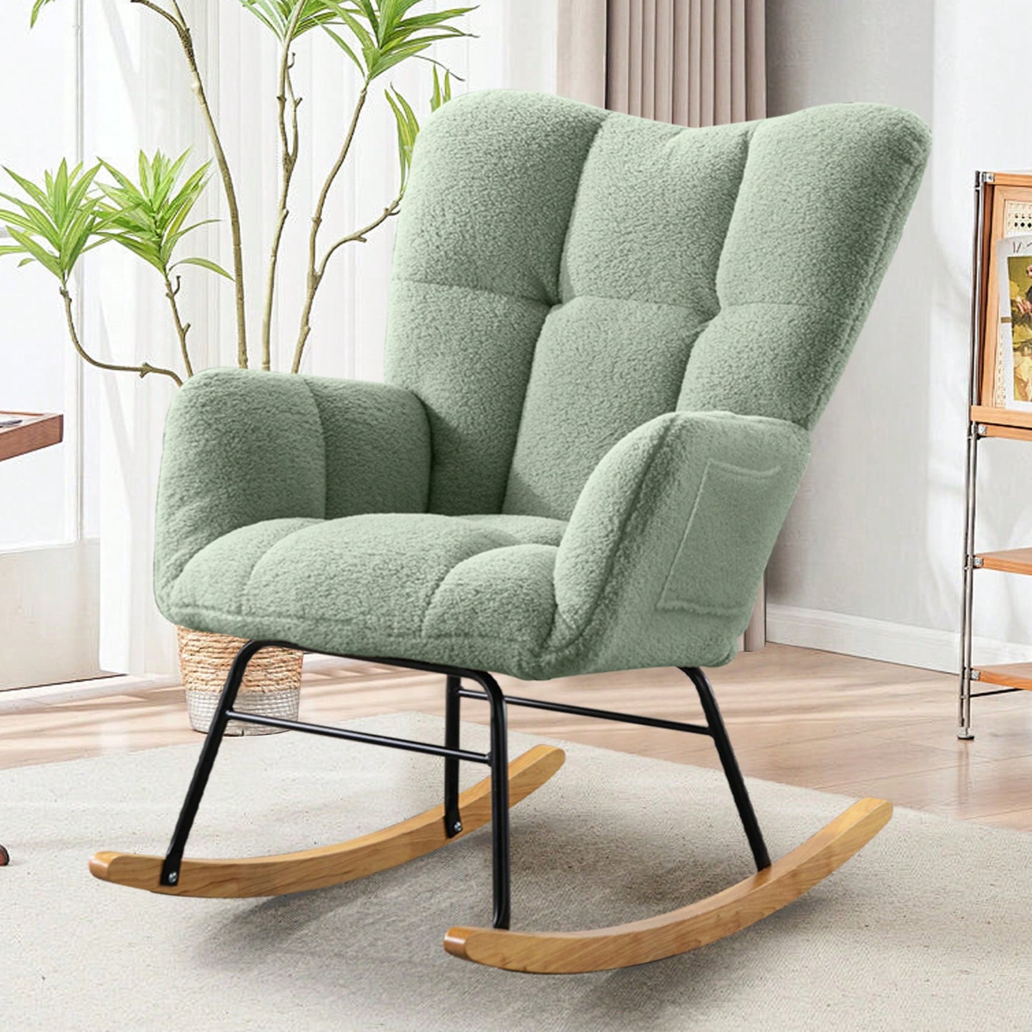 Modern Light Green Rocking Accent Chair For Nursery Living Room And Bedroom