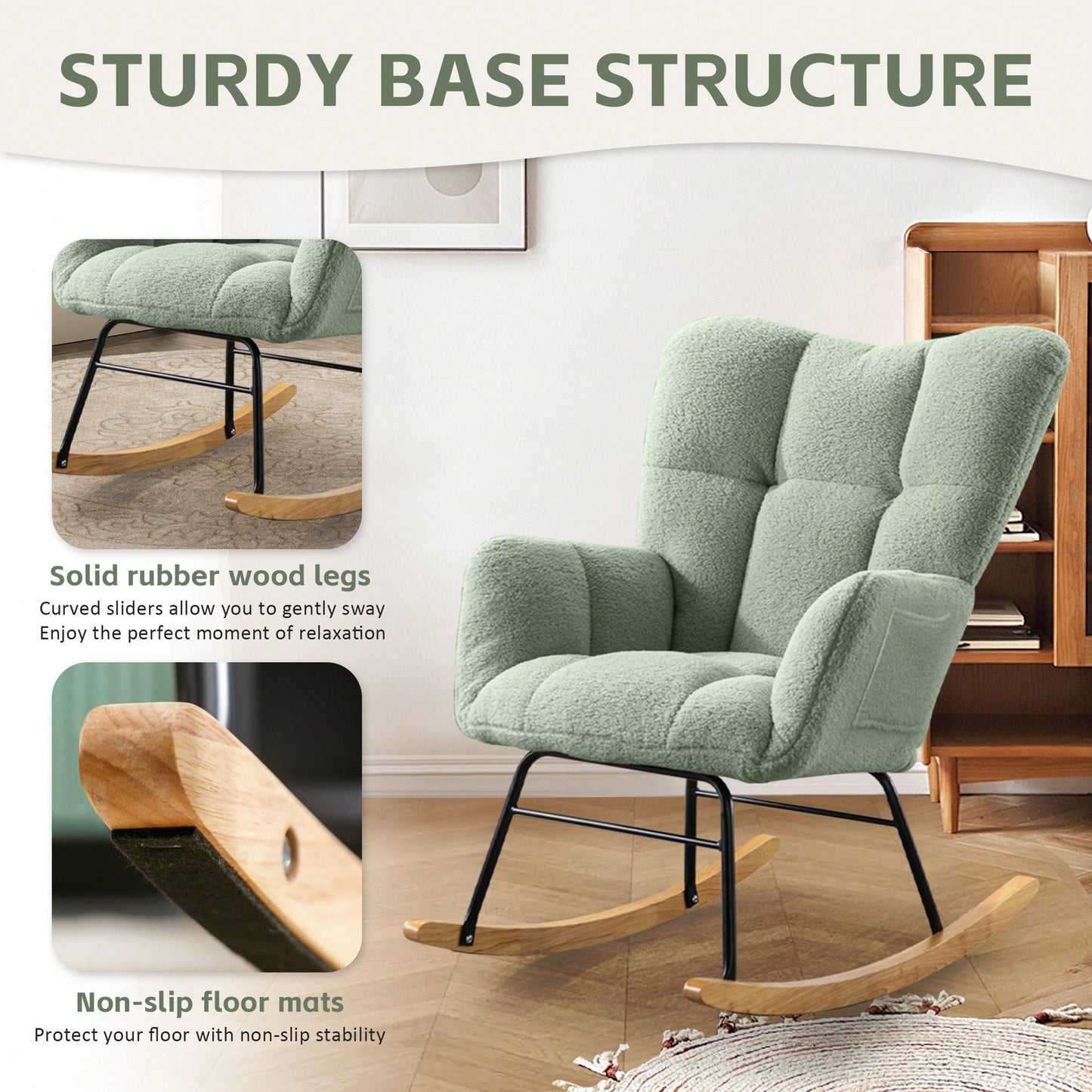 Modern Light Green Rocking Accent Chair For Nursery Living Room And Bedroom