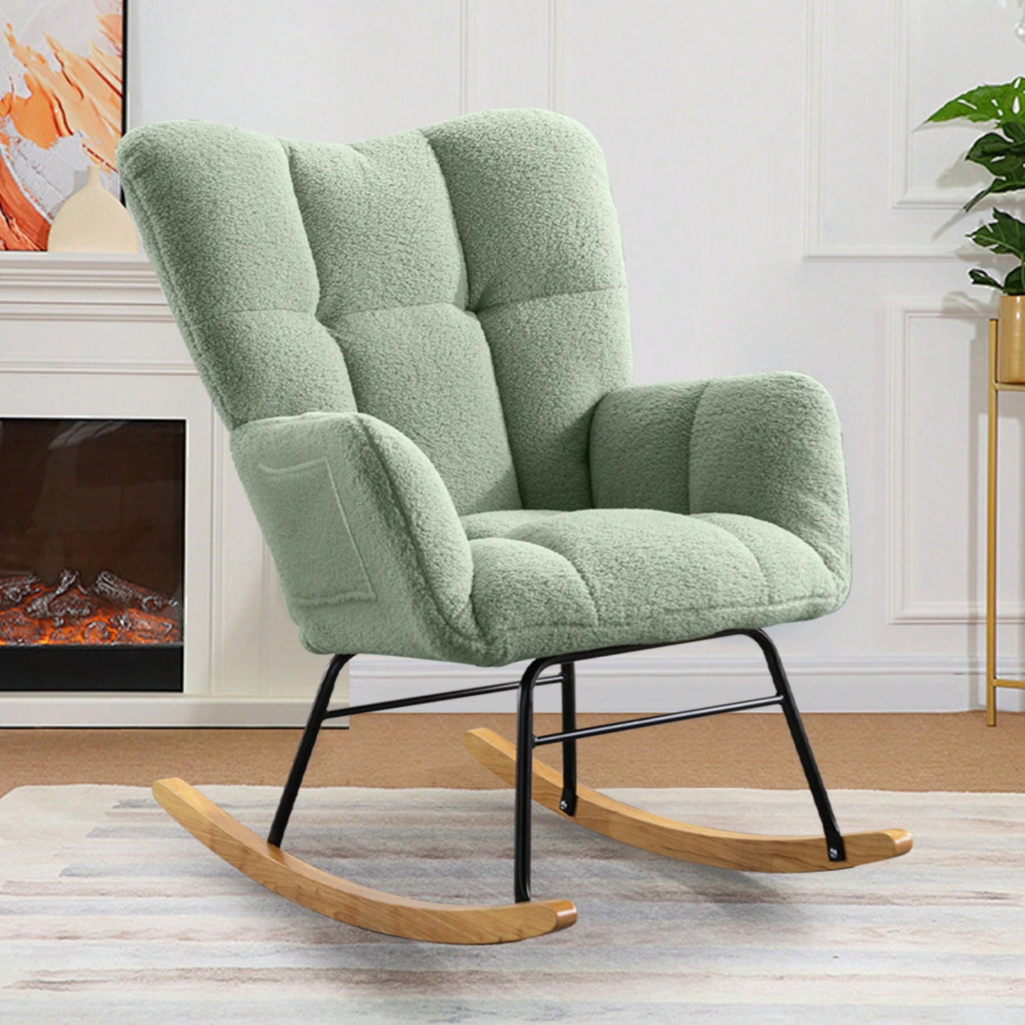 Modern Light Green Rocking Accent Chair For Nursery Living Room And Bedroom