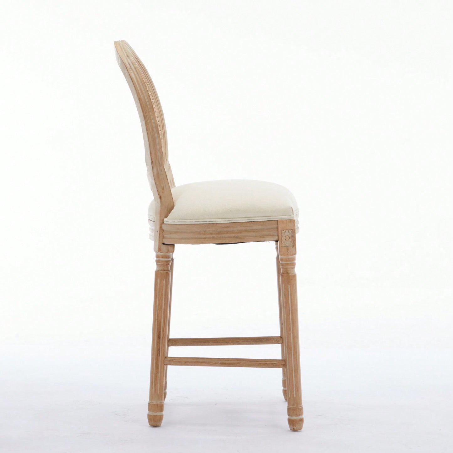 Classic French Country Solid Wood Bar Stools Set Of 2 With Upholstered Seating For Kitchen Counter Beige Rattan