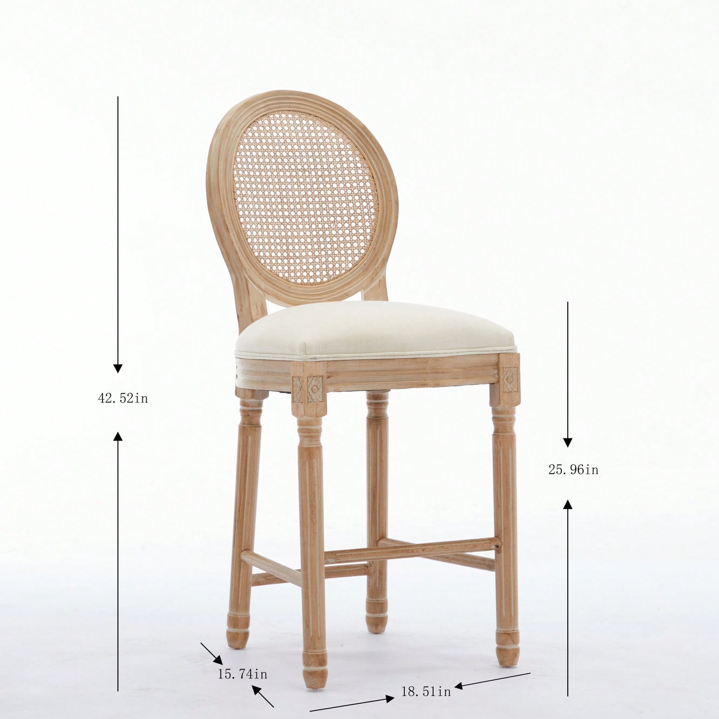 Classic French Country Solid Wood Bar Stools Set Of 2 With Upholstered Seating For Kitchen Counter Beige Rattan