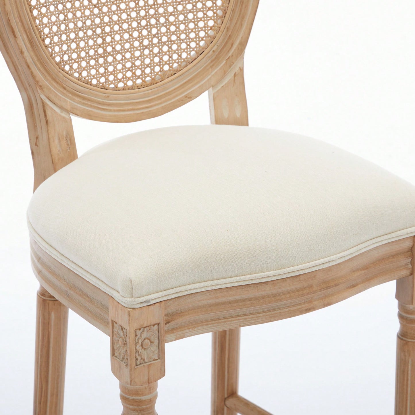 Classic French Country Solid Wood Bar Stools Set Of 2 With Upholstered Seating For Kitchen Counter Beige Rattan