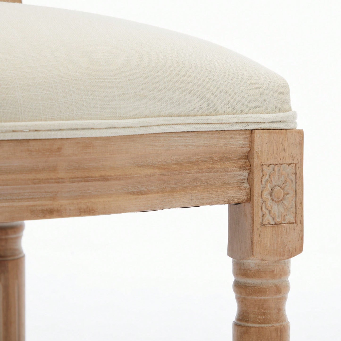 Classic French Country Solid Wood Bar Stools Set Of 2 With Upholstered Seating For Kitchen Counter Beige Rattan