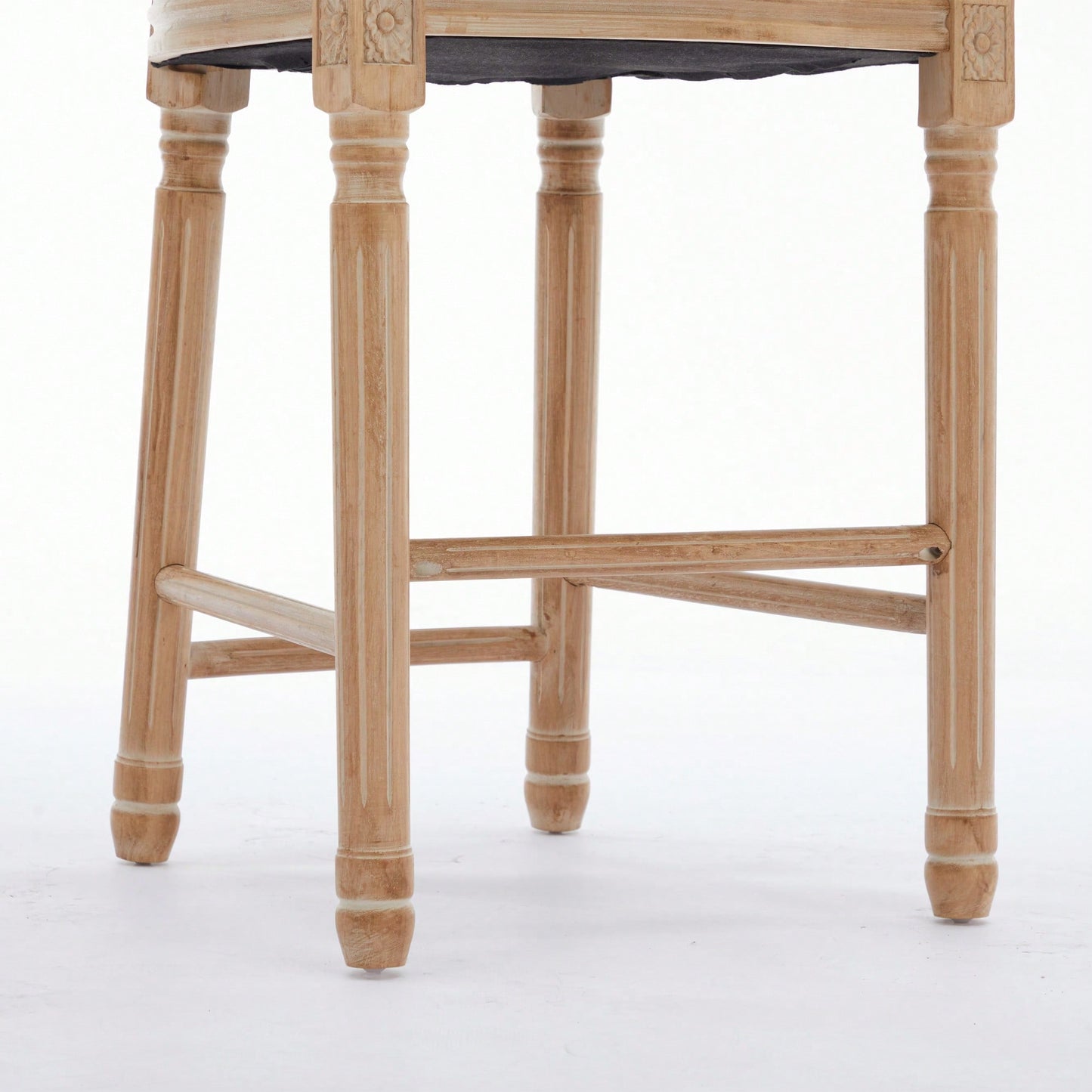Classic French Country Solid Wood Bar Stools Set Of 2 With Upholstered Seating For Kitchen Counter Beige Rattan