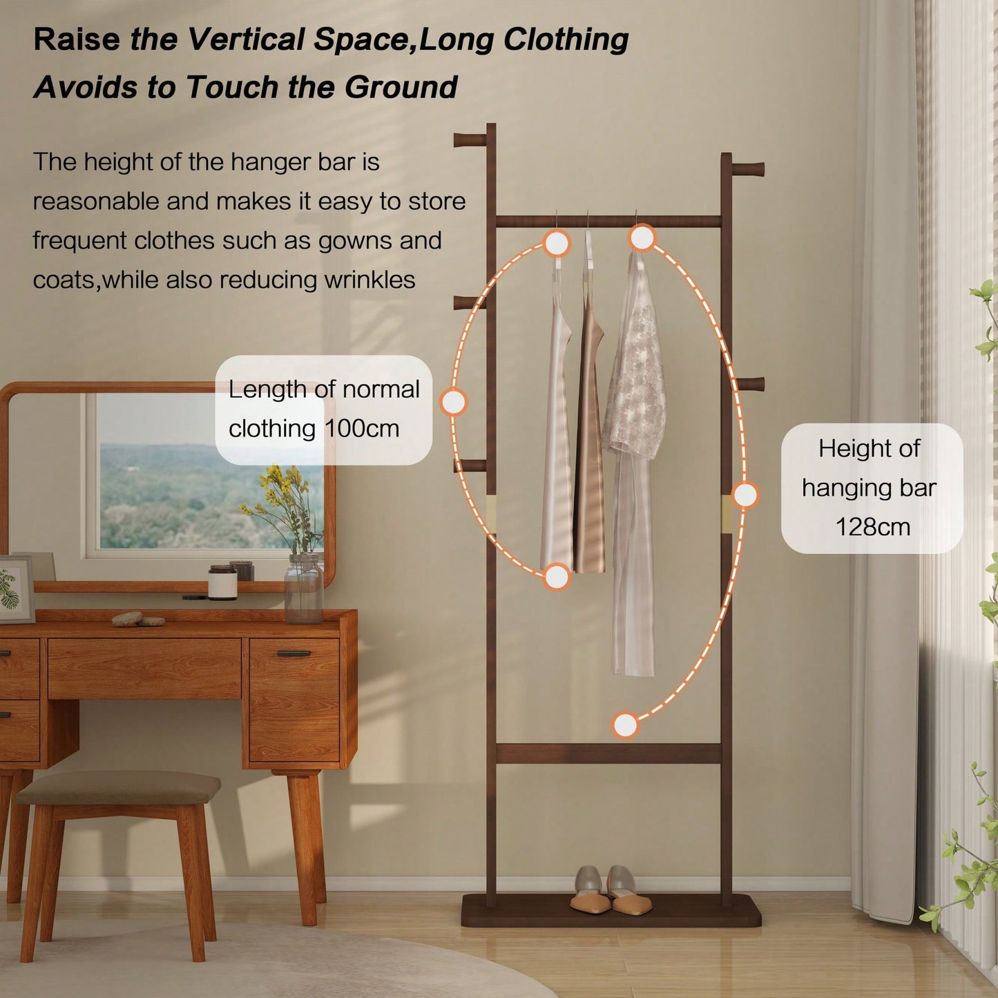 Solid Wood Coat Rack Hanger 23.6x11x64.1in Friendly Stylish Design For Bedroom Entrance Living Room Walnut Finish