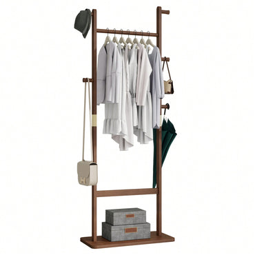 Solid Wood Coat Rack Hanger 23.6x11x64.1in Friendly Stylish Design For Bedroom Entrance Living Room Walnut Finish