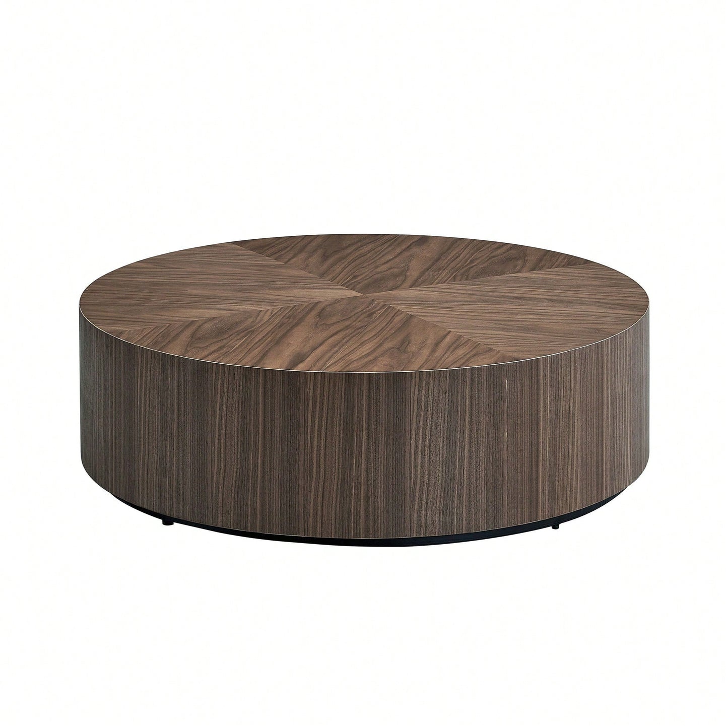 Modern Round Coffee Table For Living Room MDF Drum Center Table Walnut Finish No Assembly Required