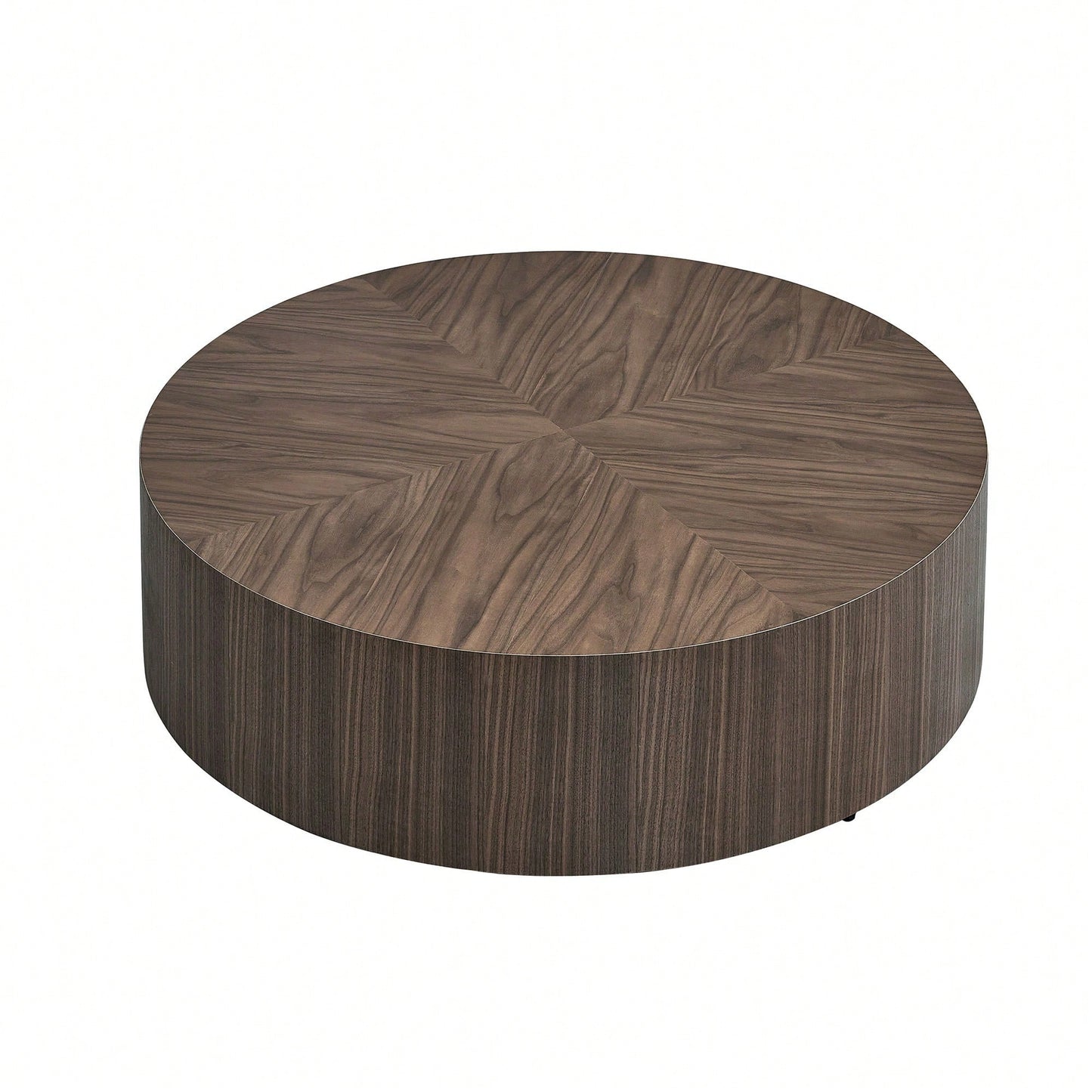 Modern Round Coffee Table For Living Room MDF Drum Center Table Walnut Finish No Assembly Required