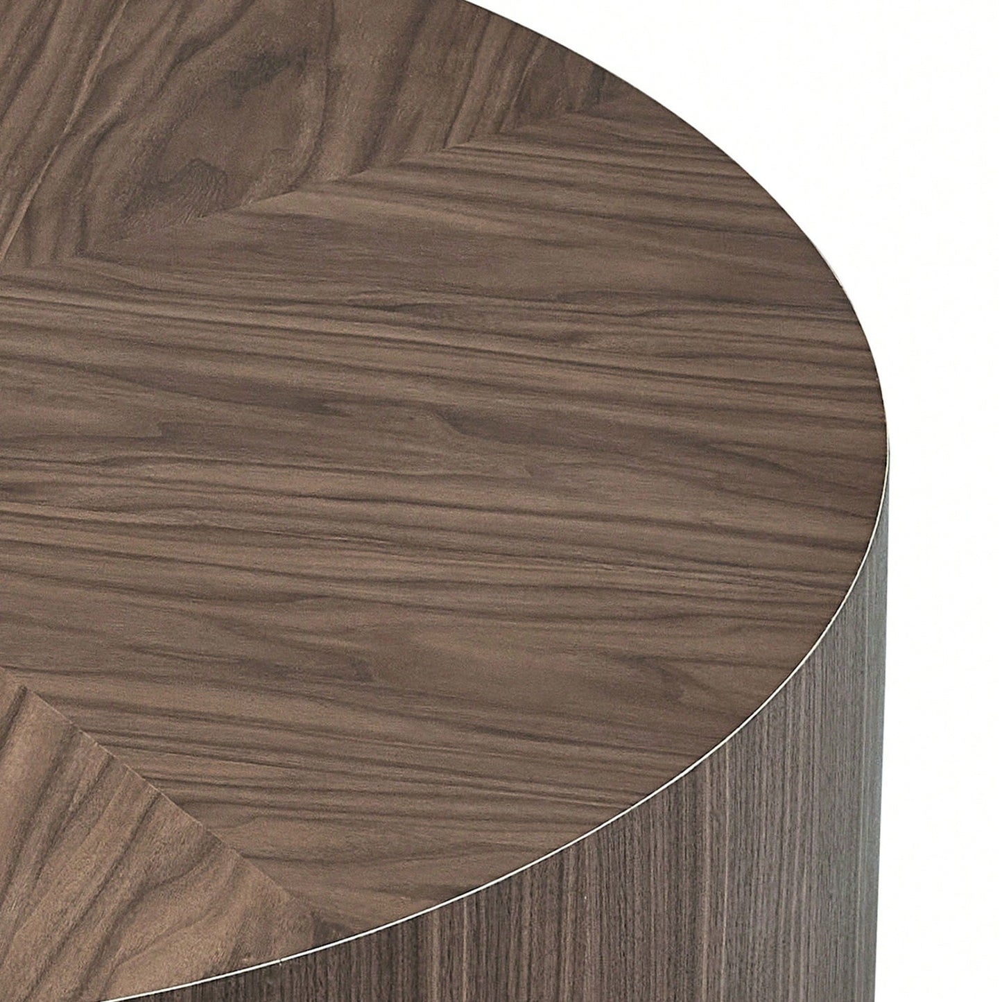 Modern Round Coffee Table For Living Room MDF Drum Center Table Walnut Finish No Assembly Required