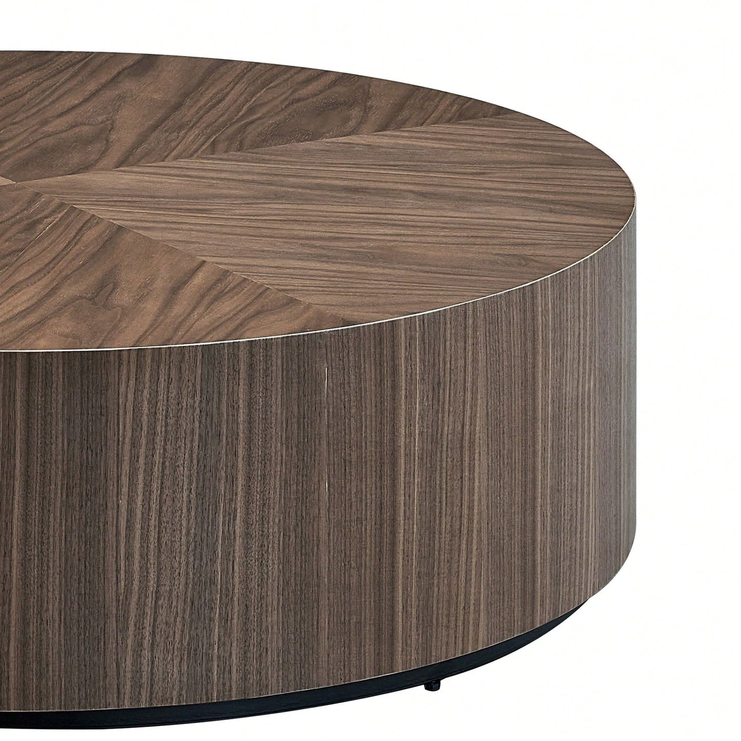Modern Round Coffee Table For Living Room MDF Drum Center Table Walnut Finish No Assembly Required
