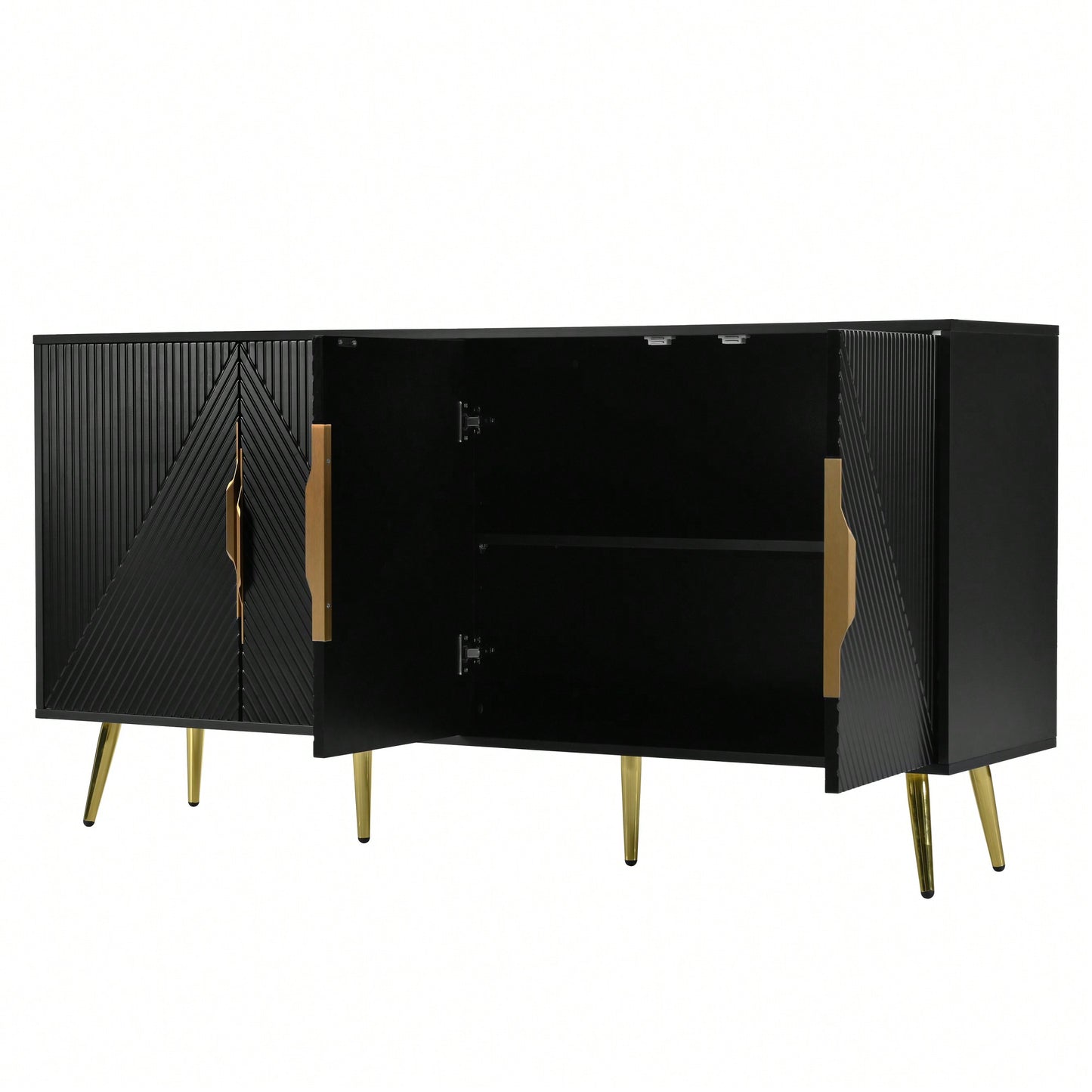 Geometric Wave Design Sideboard With Adjustable Features And Conical Legs For Study Entryway And Living Room