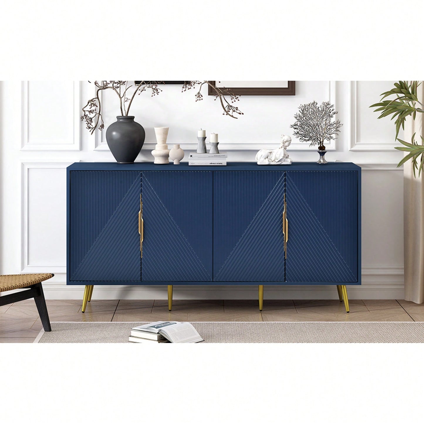Geometric Wave Design Sideboard With Adjustable Features And Conical Legs For Study Entryway And Living Room