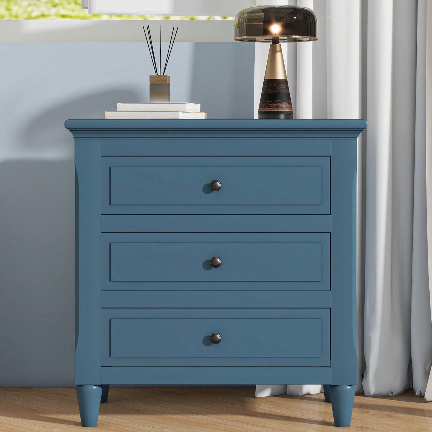 Elegant 3-Drawer Wooden Nightstand With Ample Storage Space For Bedroom Furniture