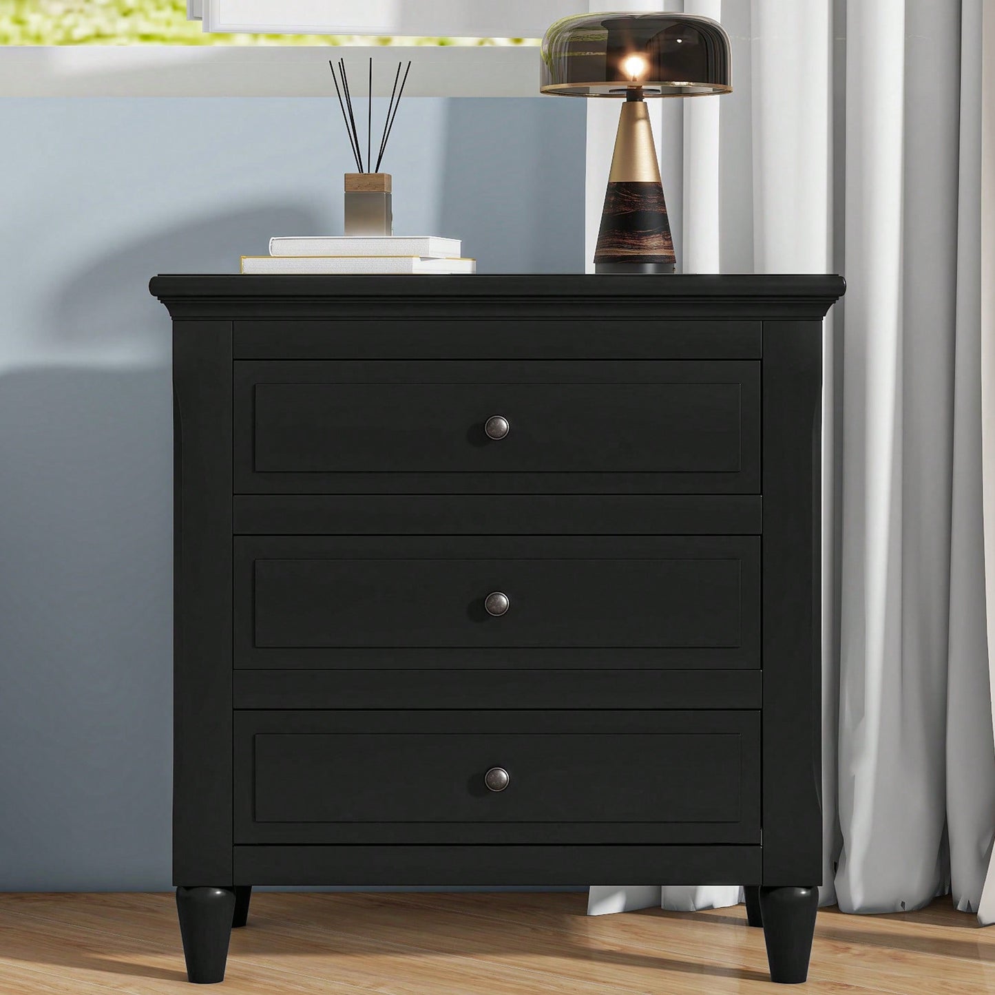 Elegant 3-Drawer Wooden Nightstand With Ample Storage Space For Bedroom Furniture