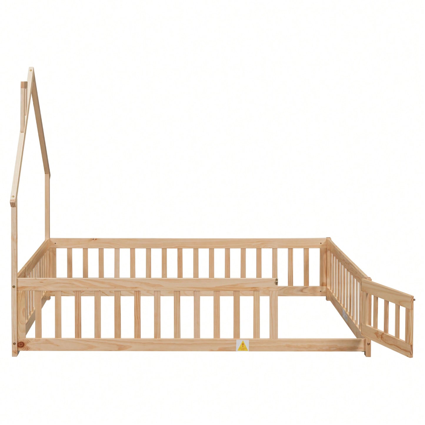Grey Full House-Shaped Headboard Floor Bed With Safety Fence For Kids Room