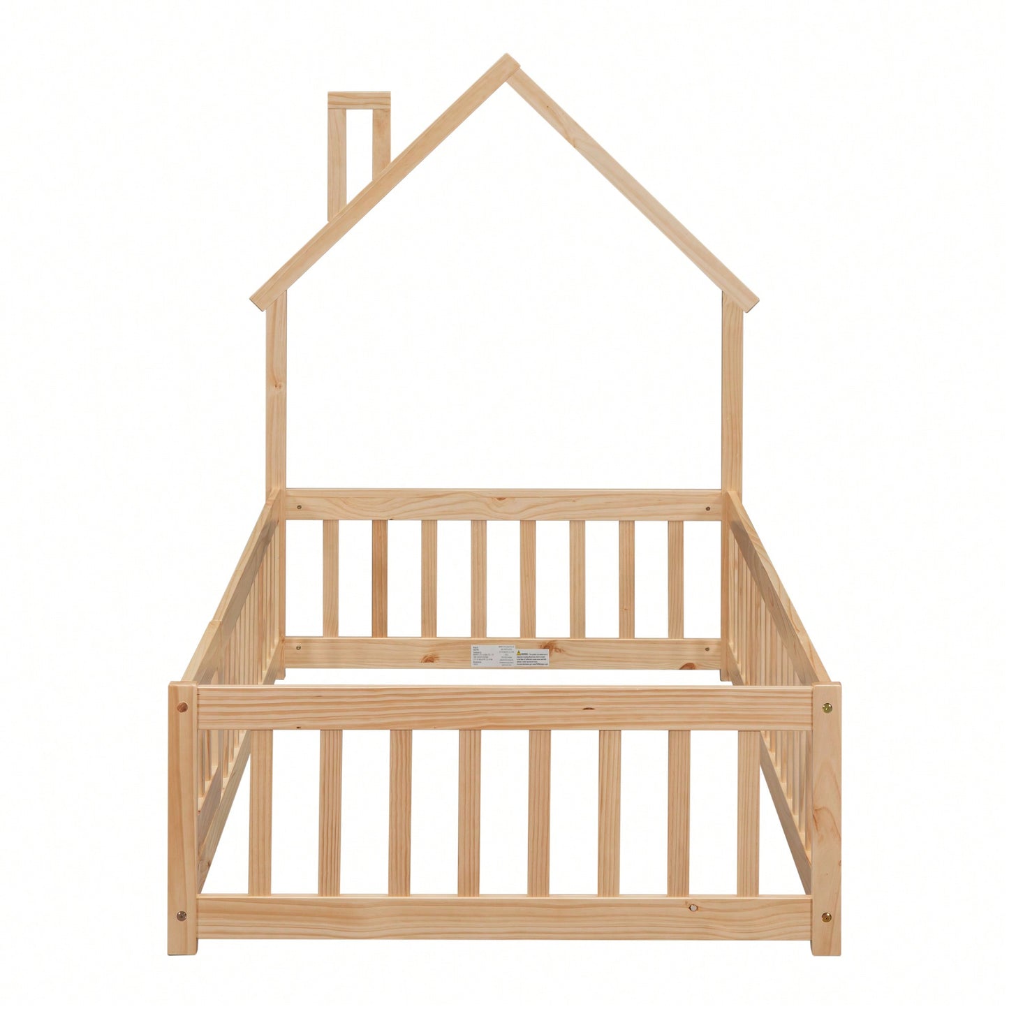 Twin House-Shaped Headboard Floor Bed With Safety Fence In White