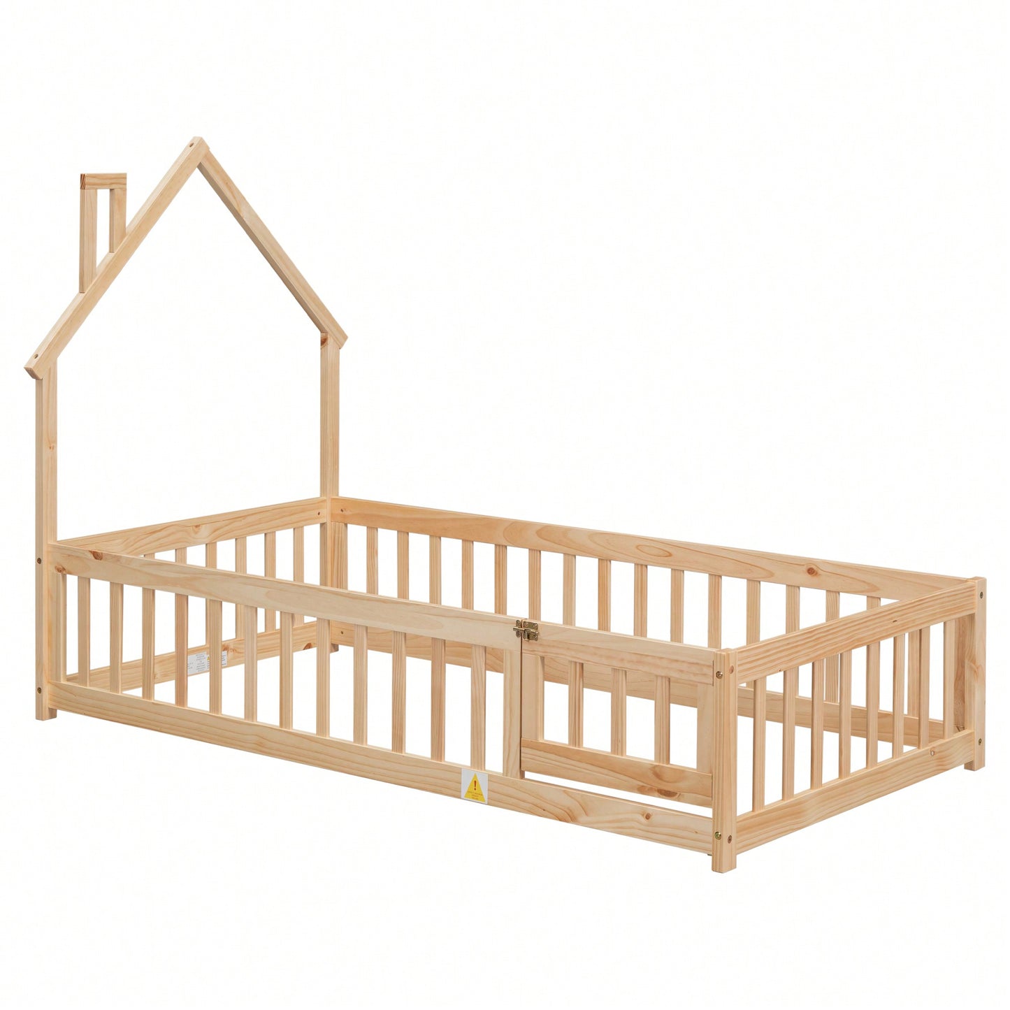 Twin House-Shaped Headboard Floor Bed With Safety Fence In White