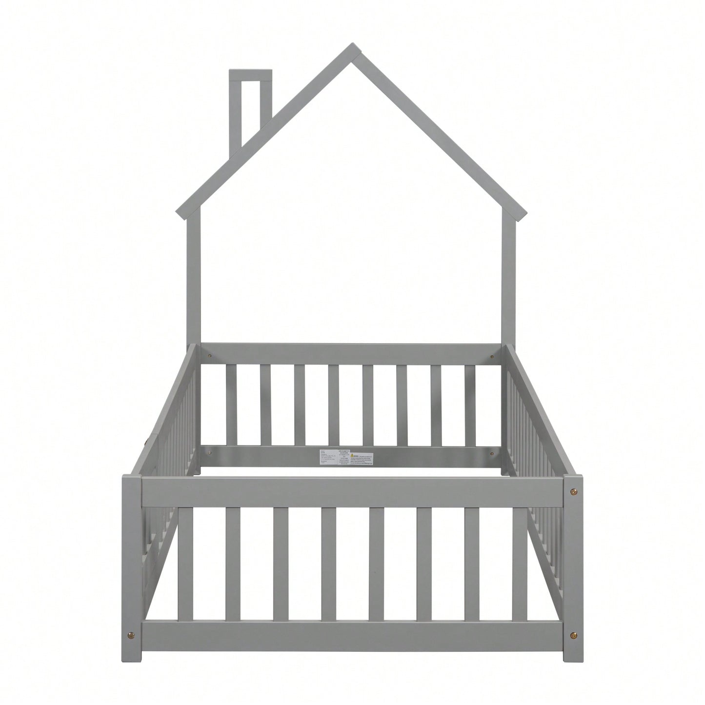 Twin House-Shaped Headboard Floor Bed With Safety Fence In White
