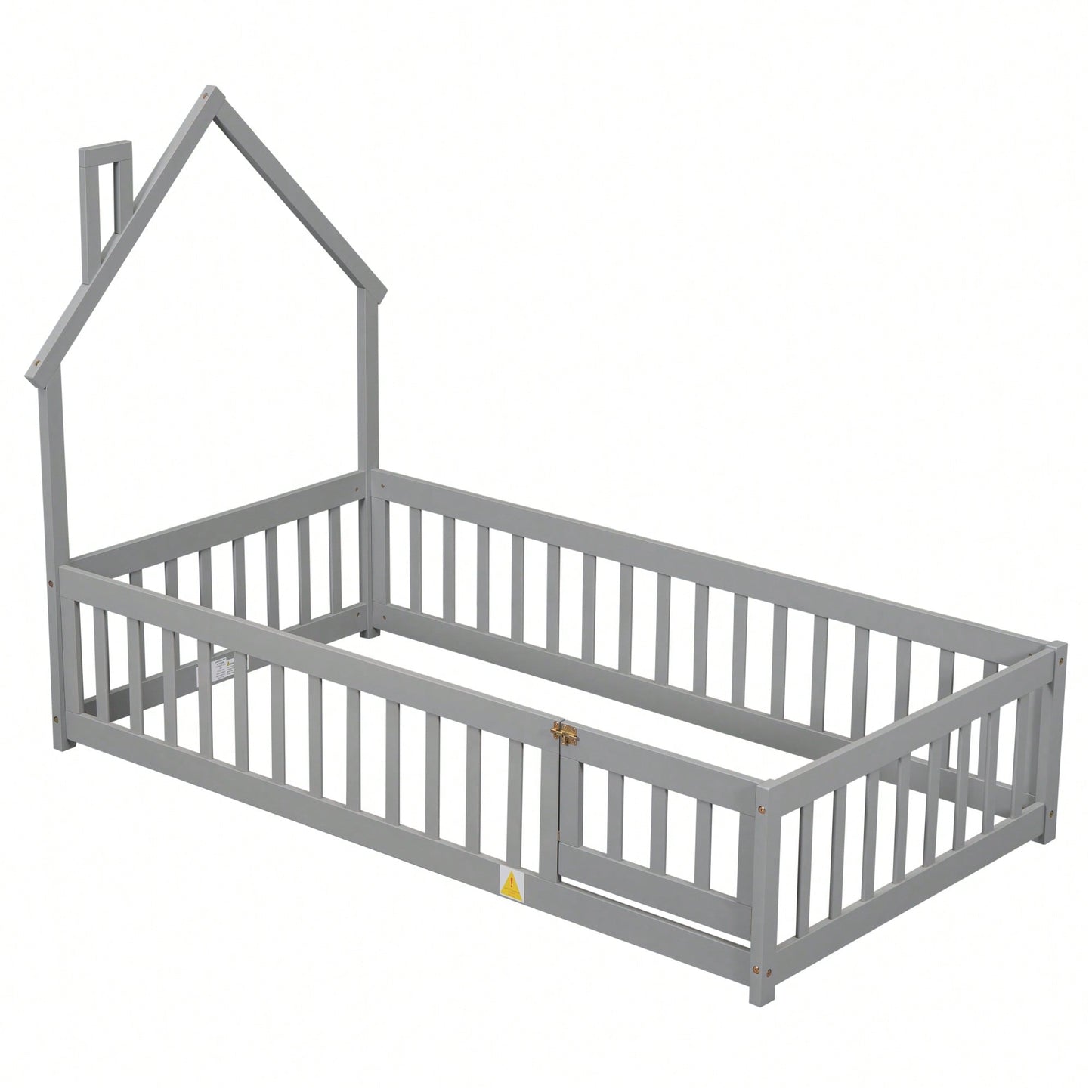 Twin House-Shaped Headboard Floor Bed With Safety Fence In White