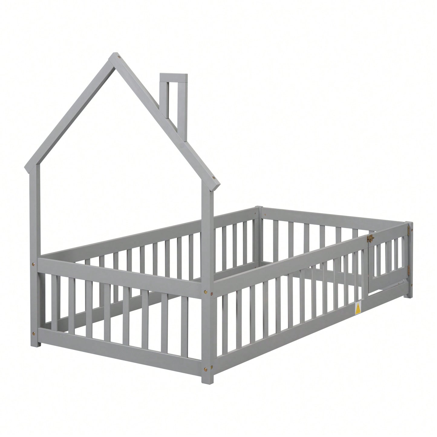 Twin House-Shaped Headboard Floor Bed With Safety Fence In White