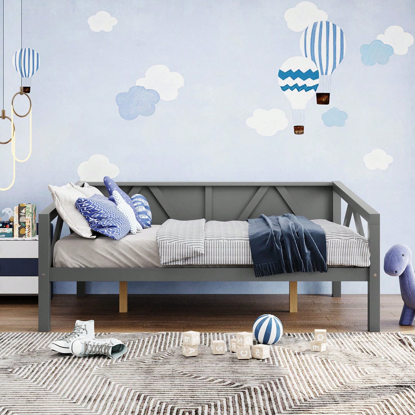 Gray Full Size Daybed With Wood Slat Support For Versatile Bedroom Or Living Room Use