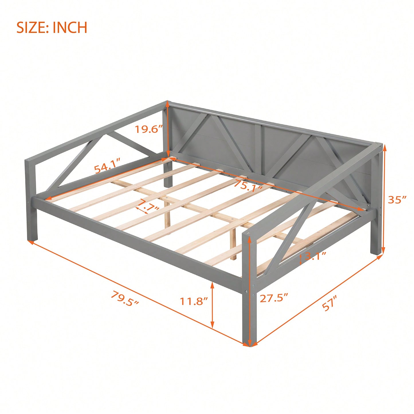 Gray Full Size Daybed With Wood Slat Support For Versatile Bedroom Or Living Room Use