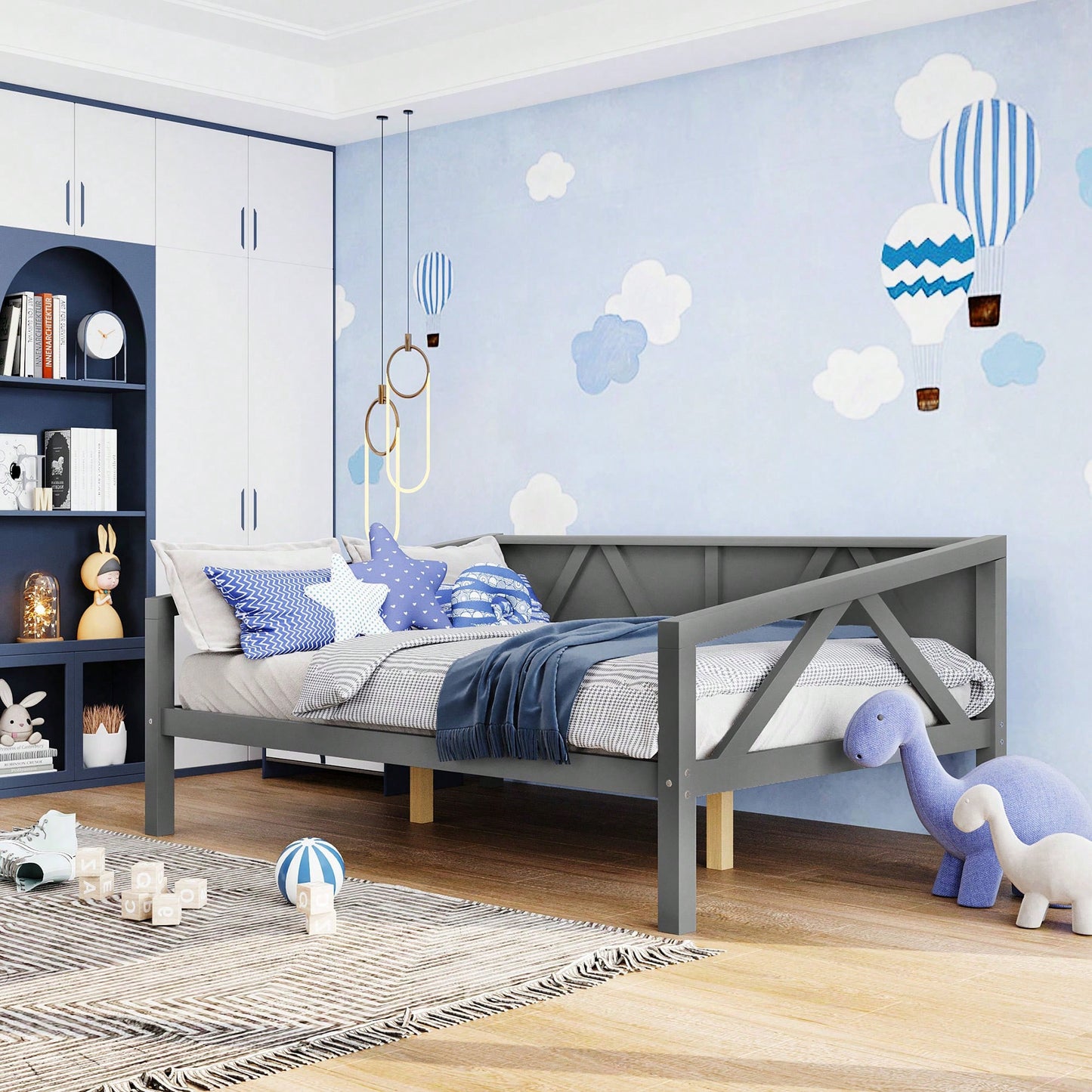 Gray Full Size Daybed With Wood Slat Support For Versatile Bedroom Or Living Room Use