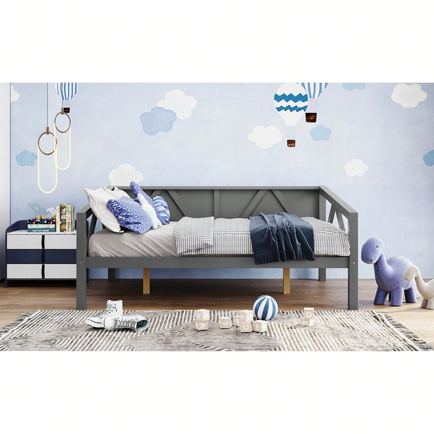 Gray Full Size Daybed With Wood Slat Support For Versatile Bedroom Or Living Room Use