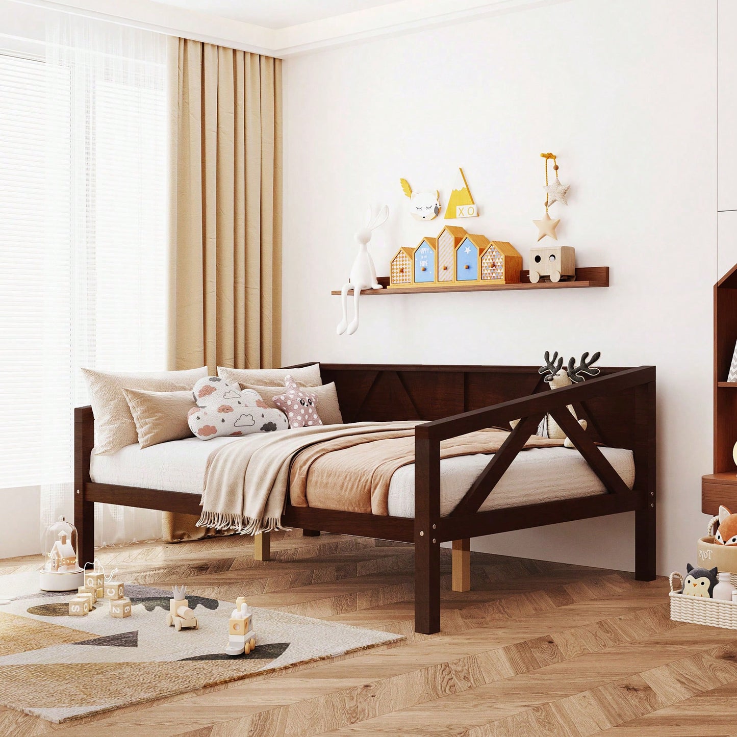 Gray Full Size Daybed With Wood Slat Support For Versatile Bedroom Or Living Room Use