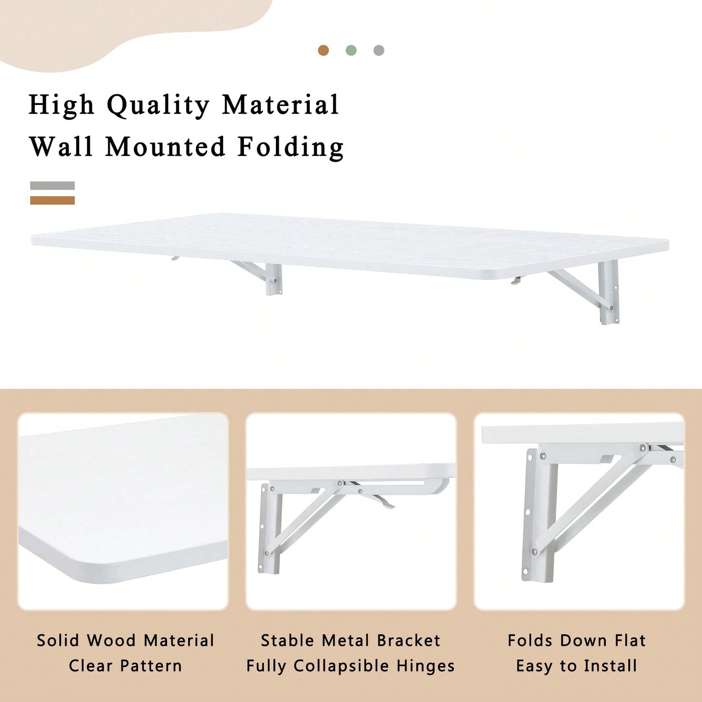 Space-Saving Wall Mounted Folding Table For Laundry Room, Home Office, Kitchen, Garage, And Dining Room