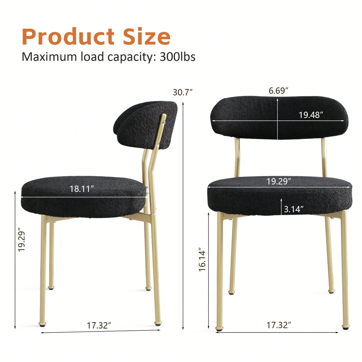 Curved Backrest Upholstered Dining Chairs With Gold Metal Legs Set Of 2 Black