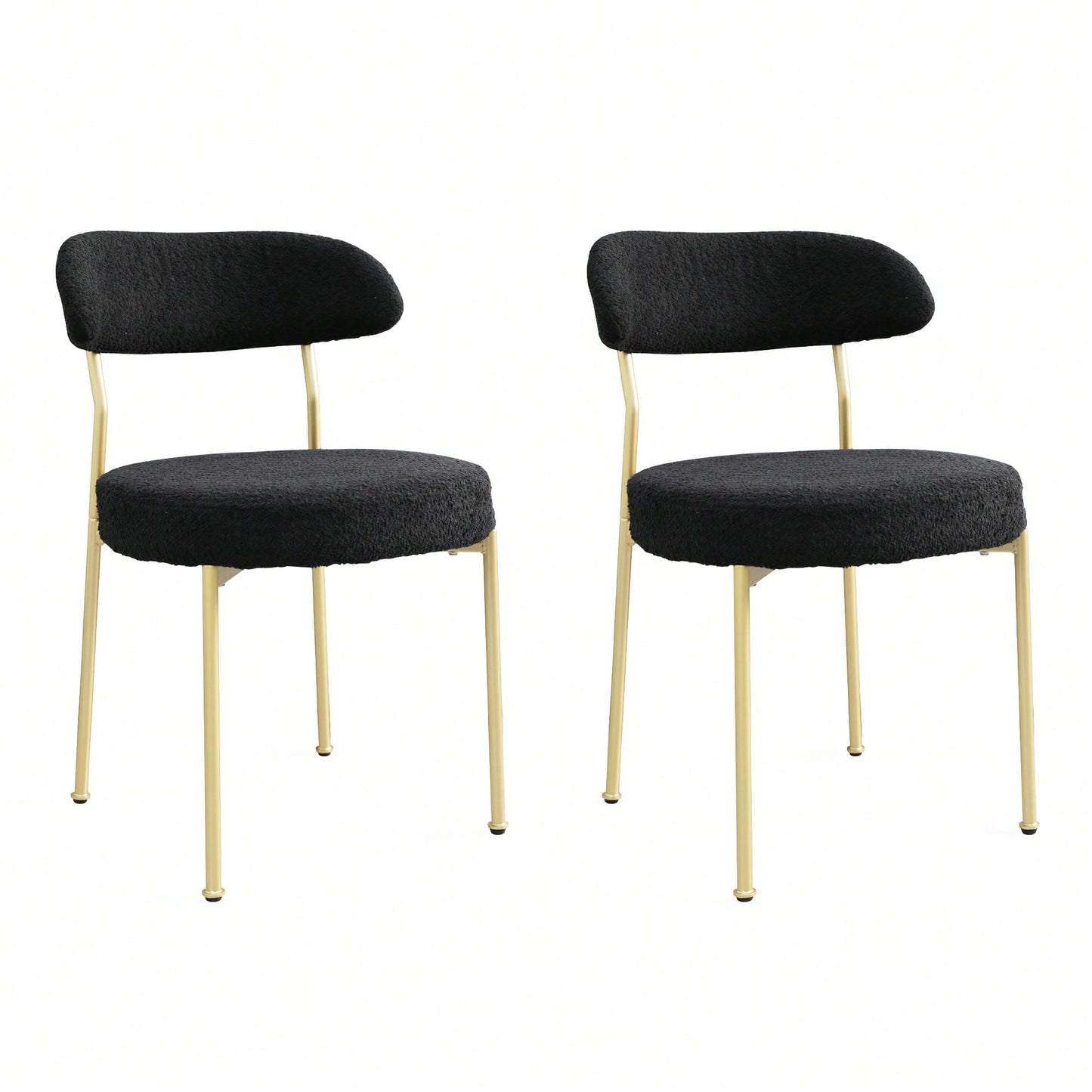 Curved Backrest Upholstered Dining Chairs With Gold Metal Legs Set Of 2 Black