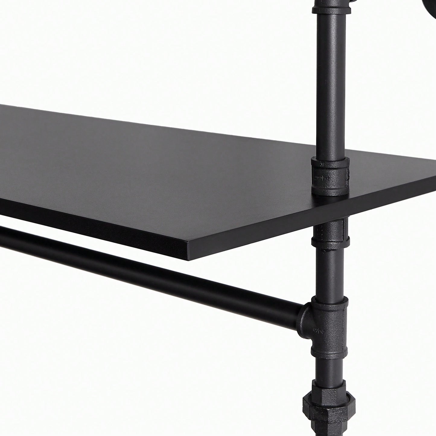 Heavy Duty Industrial Pipe Clothing Rack With LED Lights And Shelves For Walk-In Closet System 118.3 Inch Black Garment Rack