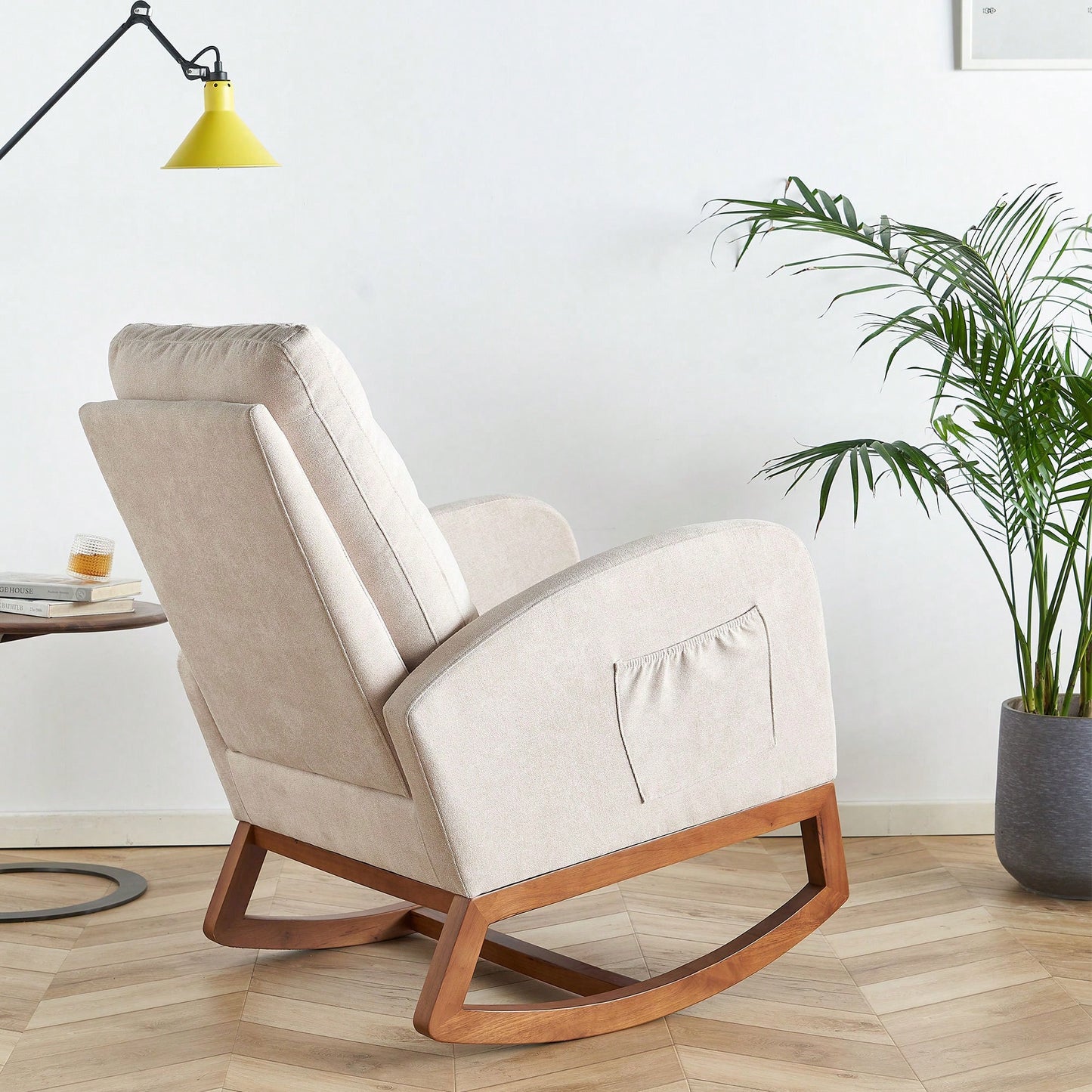 Beige Linen Rocking Chair 27.56 Inch Wide Accent Chair For Living Room And Nursery