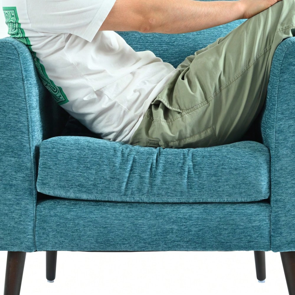 Teal Boucle Accent Chair With Solid Wood Legs And Padded Waist Pillow For Living Room Bedroom Study Or Waiting Room