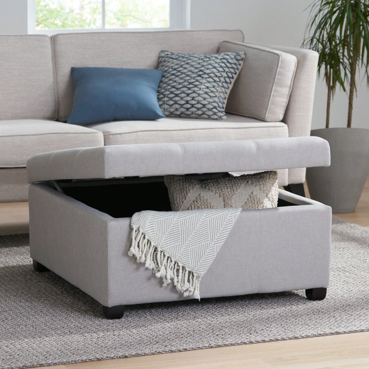Versatile Upholstered Storage Ottoman With Lid For Living Room And Bedroom Organization