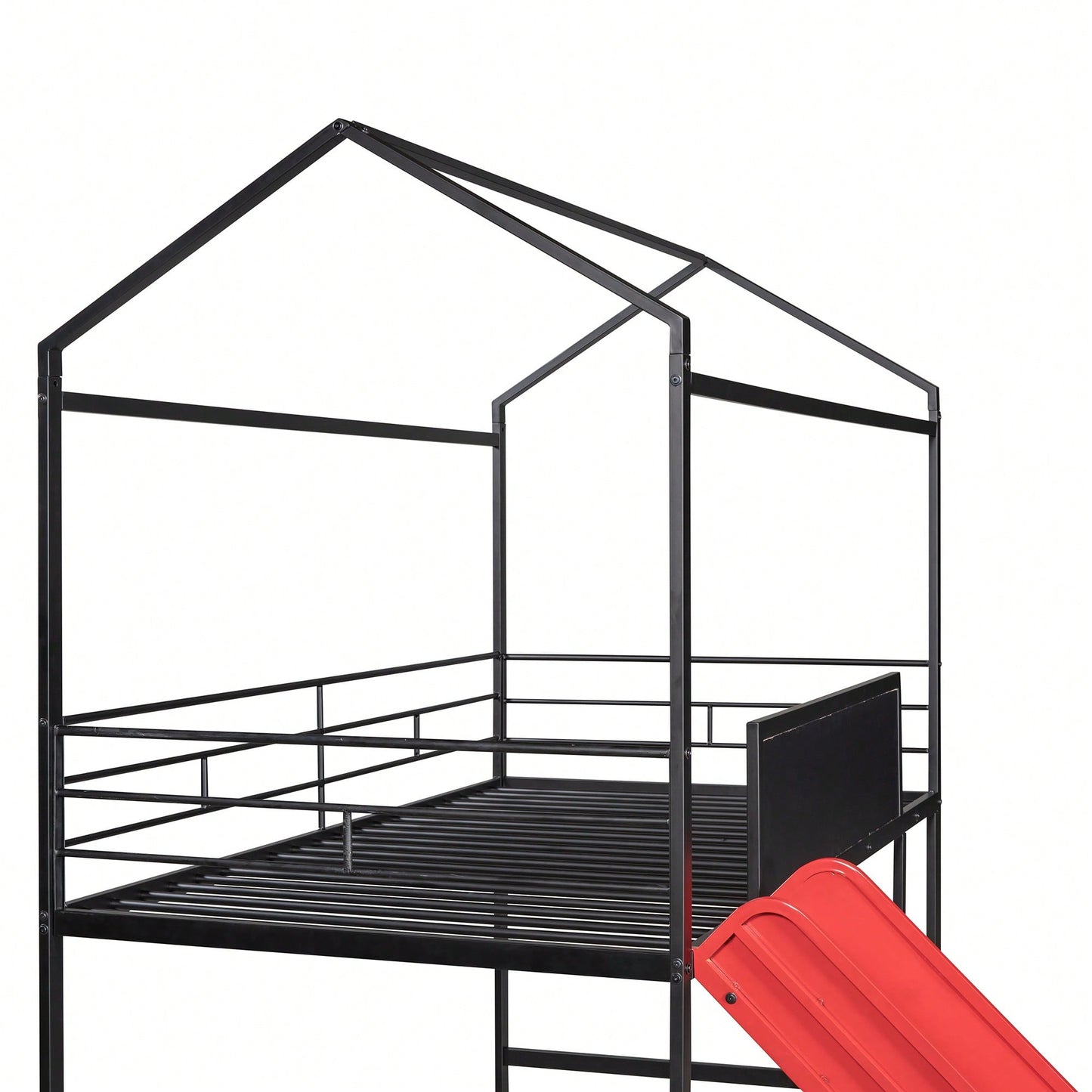 Twin Size Metal Loft Bed With Slide And Double-Sided Writable Wooden Board In White