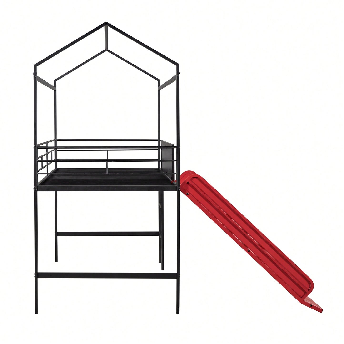 Twin Size Metal Loft Bed With Slide And Double-Sided Writable Wooden Board In White
