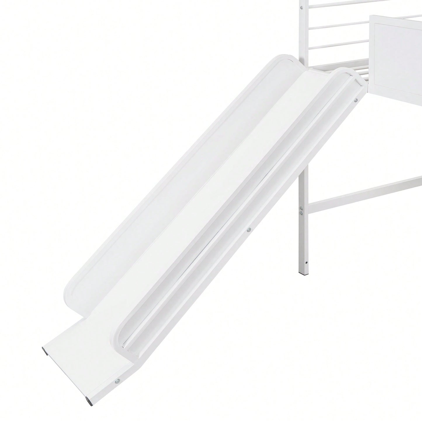Twin Size Metal Loft Bed With Slide And Double-Sided Writable Wooden Board In White