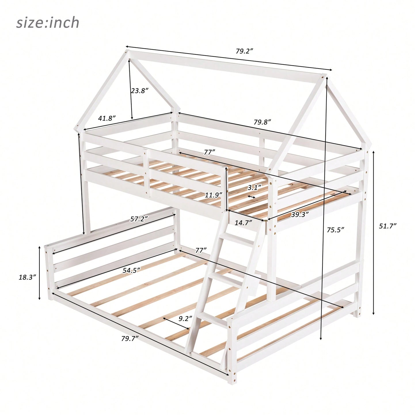 Gray Twin Over Full House Bunk Bed With Built-In Ladder For Space Saving And Stylish Bedroom Decor