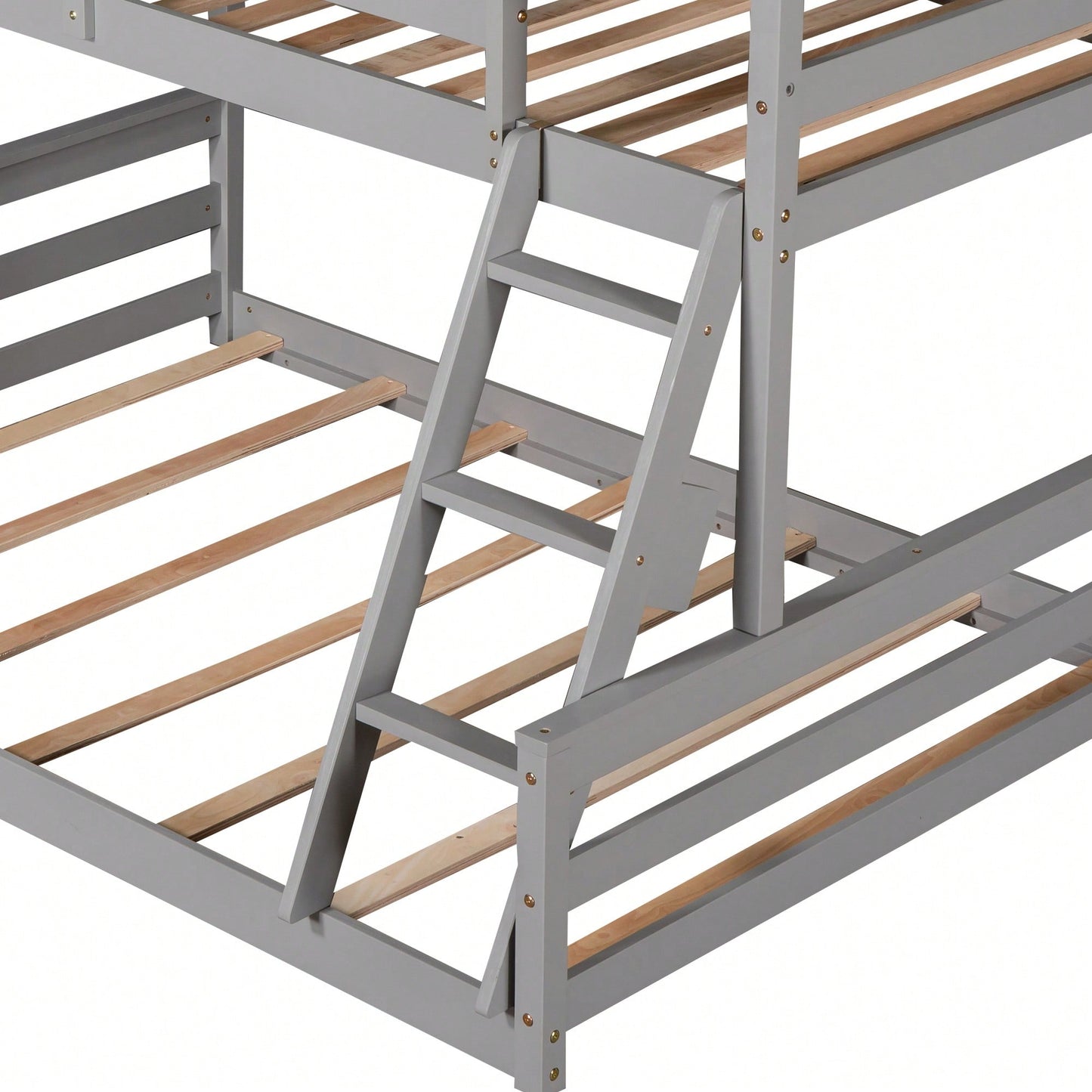 Gray Twin Over Full House Bunk Bed With Built-In Ladder For Space Saving And Stylish Bedroom Decor