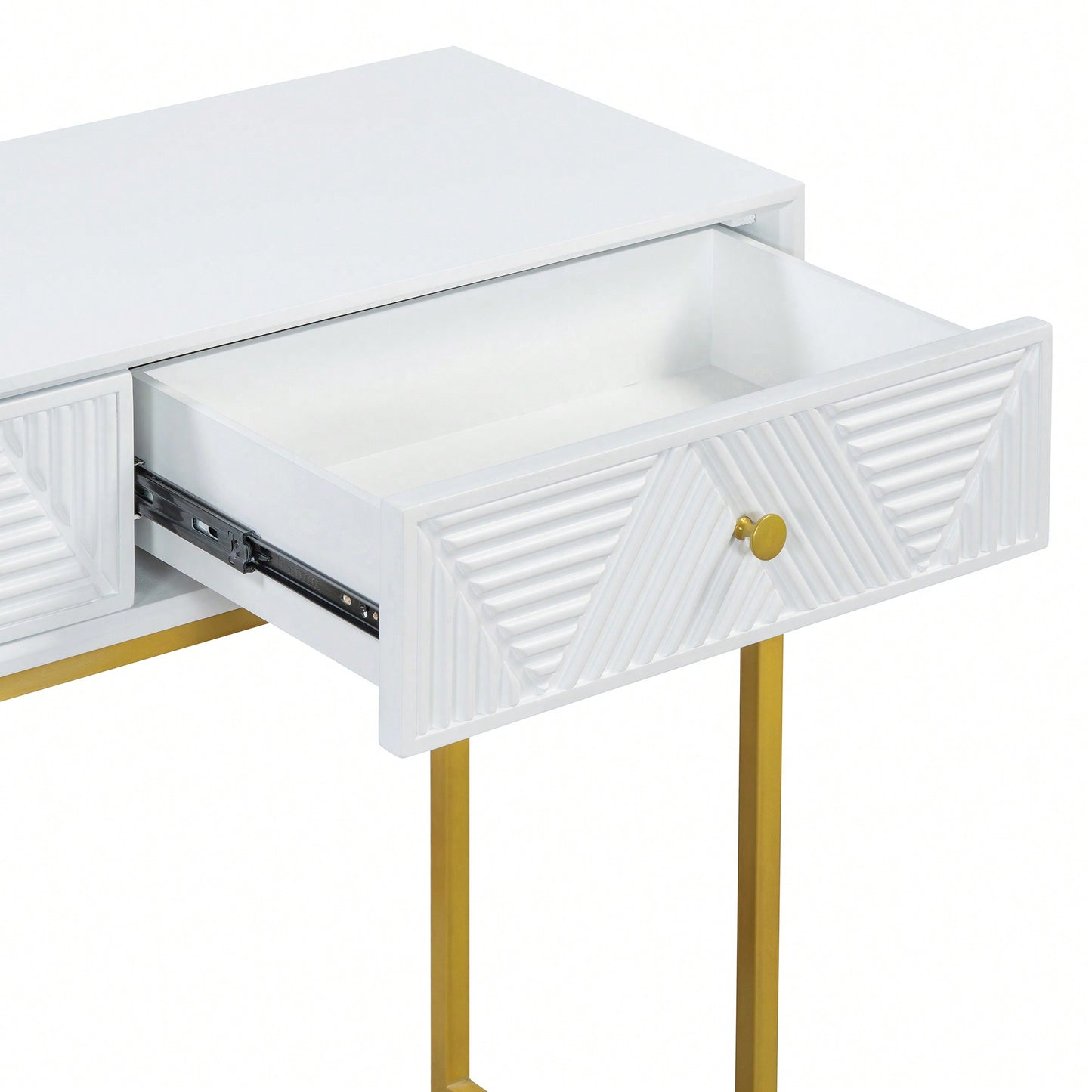 Sleek Modern Console Table With Two Drawers And Stripe Design For Living Room And Entryway In Black